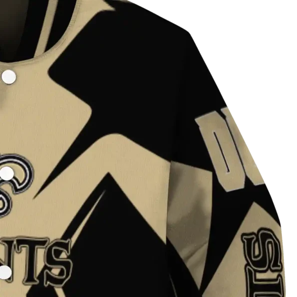 custom new orleans saints spider mark gold black crocs varsity jacket premium grade