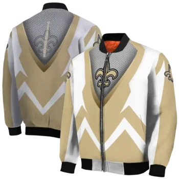 custom new orleans saints v stripes gold white bomber jacket fashion forward