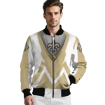 custom new orleans saints v stripes gold white bomber jacket best selling