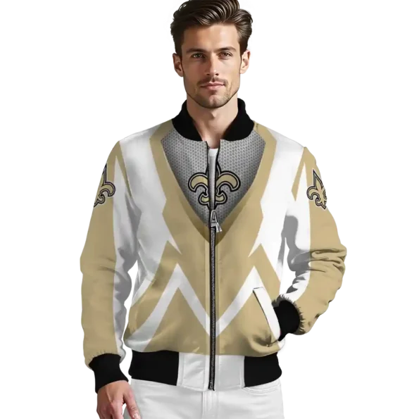 custom new orleans saints v stripes gold white bomber jacket high quality