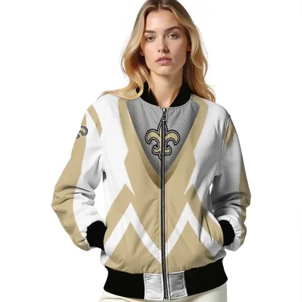 custom new orleans saints v stripes gold white bomber jacket latest model