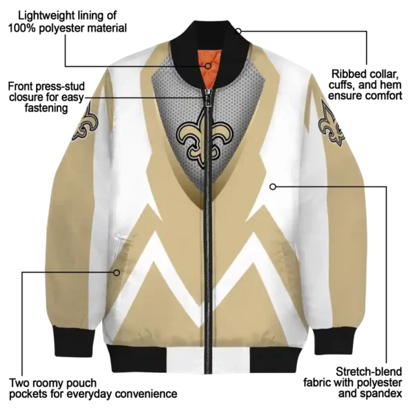 custom new orleans saints v stripes gold white bomber jacket new arrival