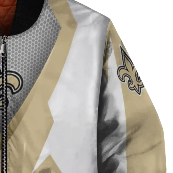 custom new orleans saints v stripes gold white bomber jacket premium grade
