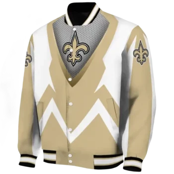 custom new orleans saints v stripes gold white varsity jacket best selling