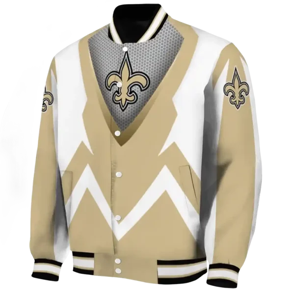 custom new orleans saints v stripes gold white varsity jacket best selling