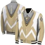 custom new orleans saints v stripes gold white varsity jacket best selling