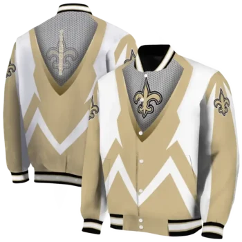 custom new orleans saints v stripes gold white varsity jacket fashion forward