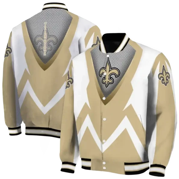 custom new orleans saints v stripes gold white varsity jacket fashion forward