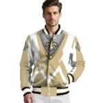 custom new orleans saints v stripes gold white varsity jacket best selling