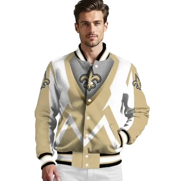 custom new orleans saints v stripes gold white varsity jacket high quality