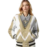 custom new orleans saints v stripes gold white varsity jacket best selling