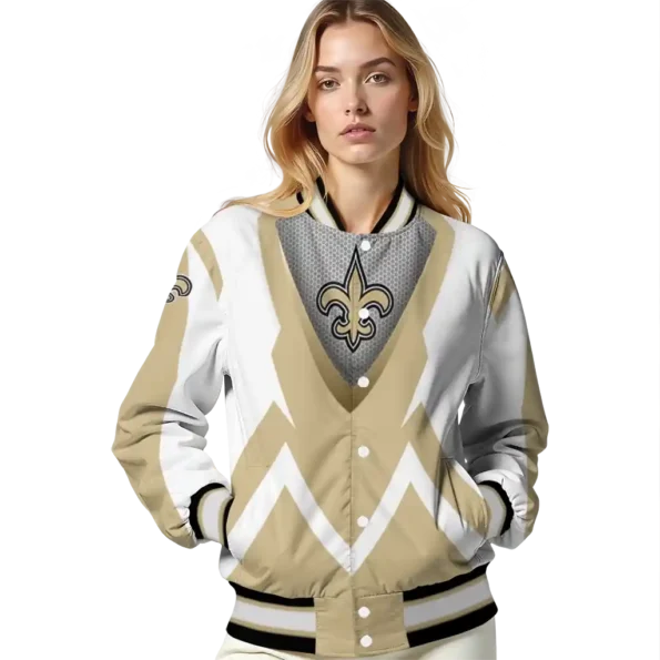 custom new orleans saints v stripes gold white varsity jacket latest model