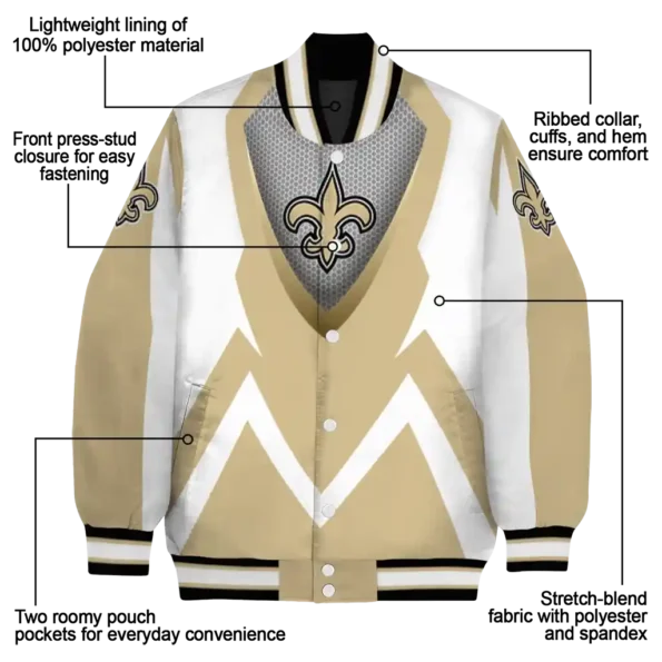 custom new orleans saints v stripes gold white varsity jacket new arrival