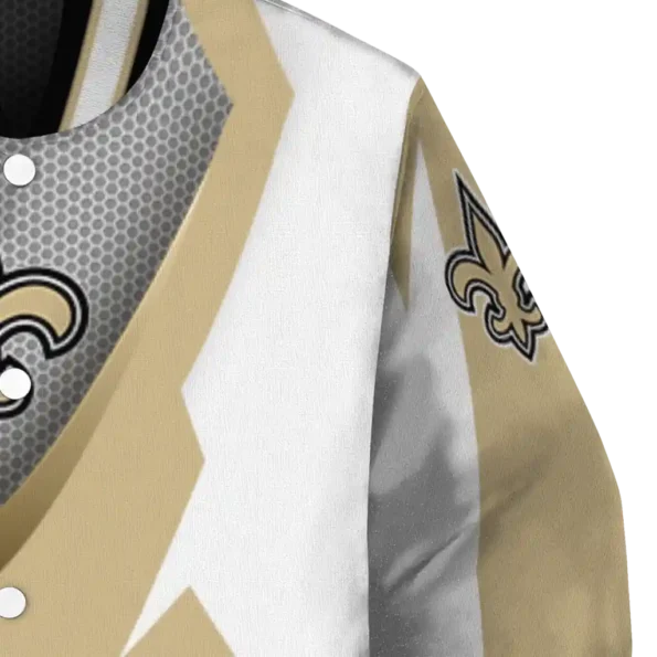 custom new orleans saints v stripes gold white varsity jacket premium grade