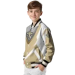 custom new orleans saints v stripes gold white varsity jacket best selling