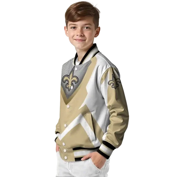 custom new orleans saints v stripes gold white varsity jacket trendy