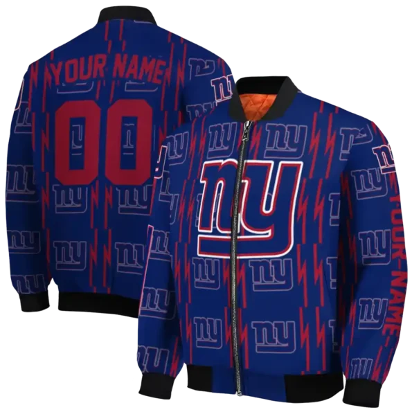 custom new york giants bolt stripe blue bomber jacket fashion forward