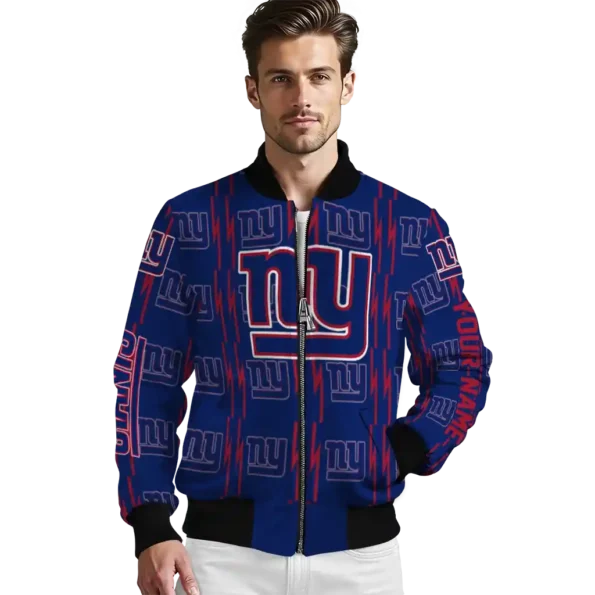 custom new york giants bolt stripe blue bomber jacket high quality