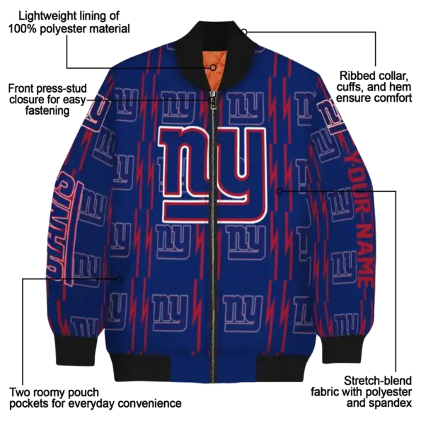 custom new york giants bolt stripe blue bomber jacket new arrival