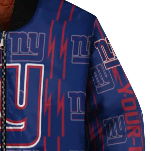 custom new york giants bolt stripe blue bomber jacket premium grade