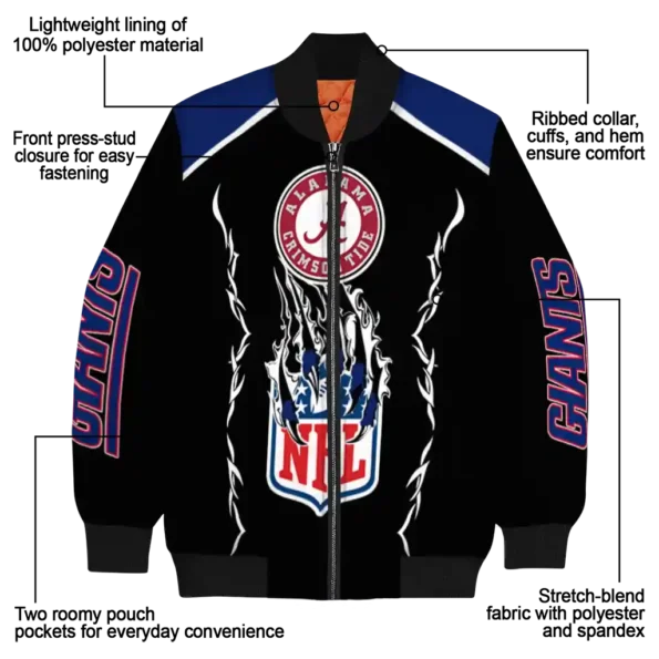 custom new york giants claw blood blue black bomber jacket new arrival
