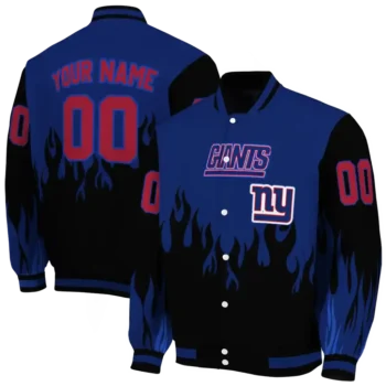 custom new york giants flame border blue black varsity jacket fashion forward