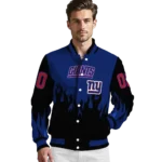 custom new york giants flame border blue black varsity jacket best selling