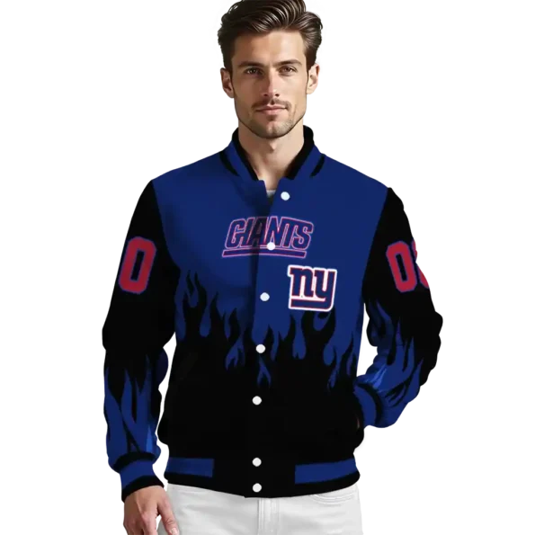 custom new york giants flame border blue black varsity jacket high quality