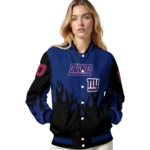custom new york giants flame border blue black varsity jacket best selling