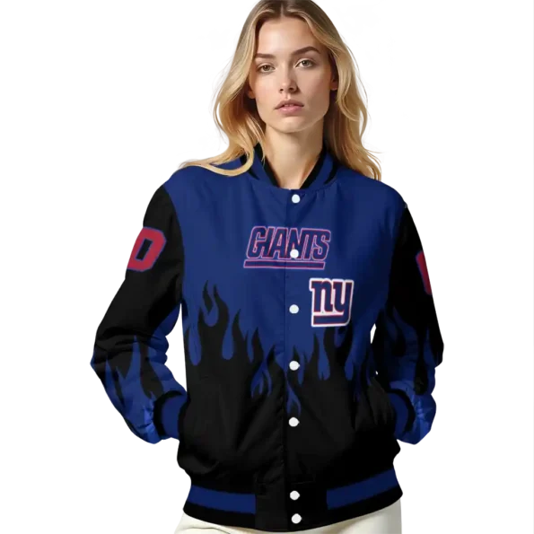 custom new york giants flame border blue black varsity jacket latest model