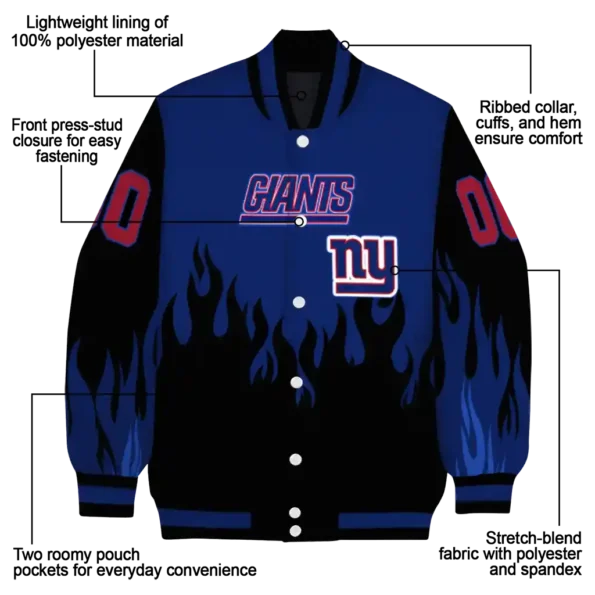 custom new york giants flame border blue black varsity jacket new arrival