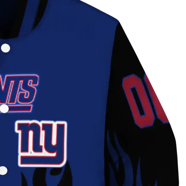 custom new york giants flame border blue black varsity jacket premium grade