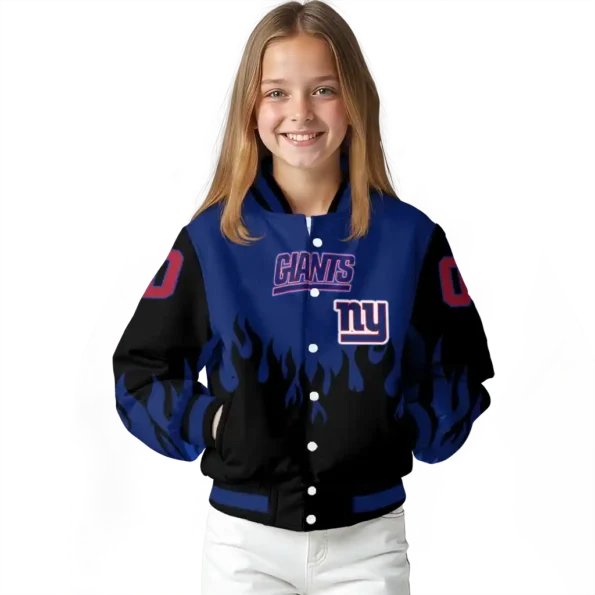 custom new york giants flame border blue black varsity jacket top rated