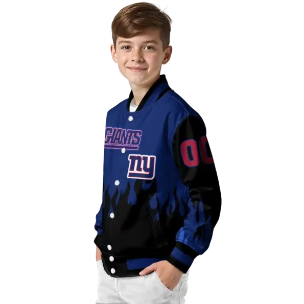 custom new york giants flame border blue black varsity jacket trendy