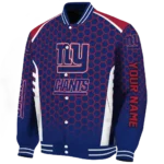 custom new york giants hexagon grid blue varsity jacket best selling