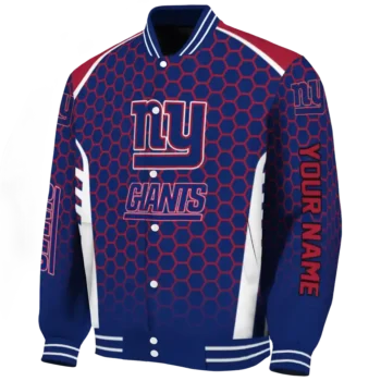 custom new york giants hexagon grid blue varsity jacket best selling