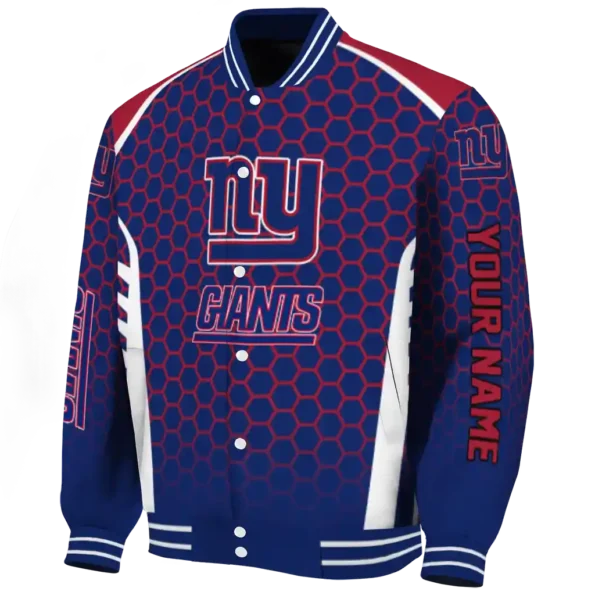 custom new york giants hexagon grid blue varsity jacket best selling