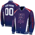 custom new york giants hexagon grid blue varsity jacket best selling