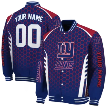 custom new york giants hexagon grid blue varsity jacket fashion forward