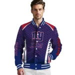 custom new york giants hexagon grid blue varsity jacket best selling