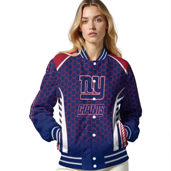 custom new york giants hexagon grid blue varsity jacket latest model