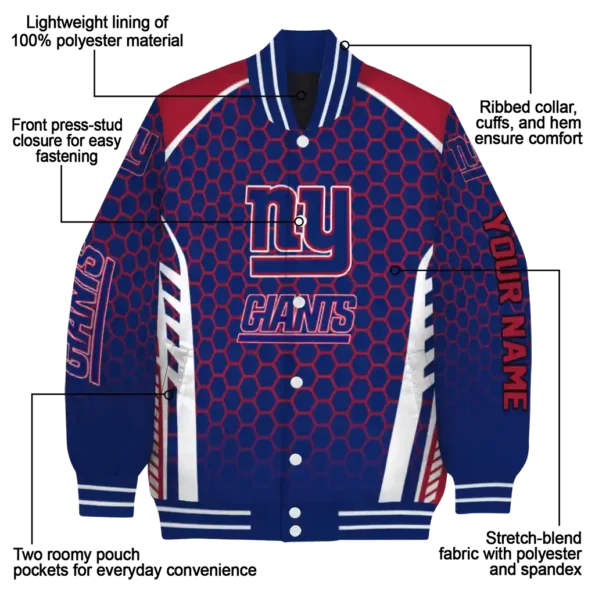 custom new york giants hexagon grid blue varsity jacket new arrival