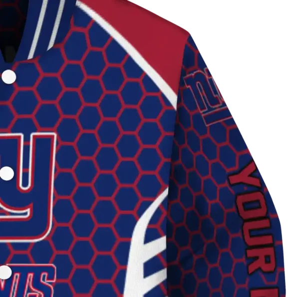 custom new york giants hexagon grid blue varsity jacket premium grade