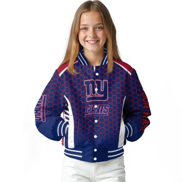 custom new york giants hexagon grid blue varsity jacket top rated