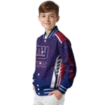 custom new york giants hexagon grid blue varsity jacket best selling