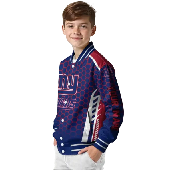 custom new york giants hexagon grid blue varsity jacket trendy