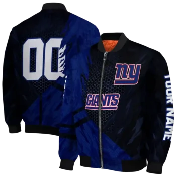 custom new york giants hexagon mesh blue black bomber jacket fashion forward