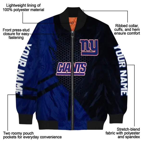 custom new york giants hexagon mesh blue black bomber jacket new arrival