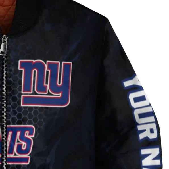 custom new york giants hexagon mesh blue black bomber jacket premium grade