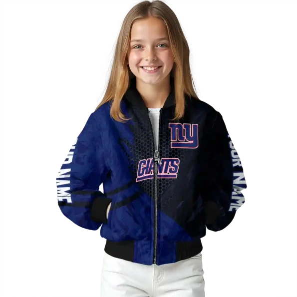 custom new york giants hexagon mesh blue black bomber jacket top rated